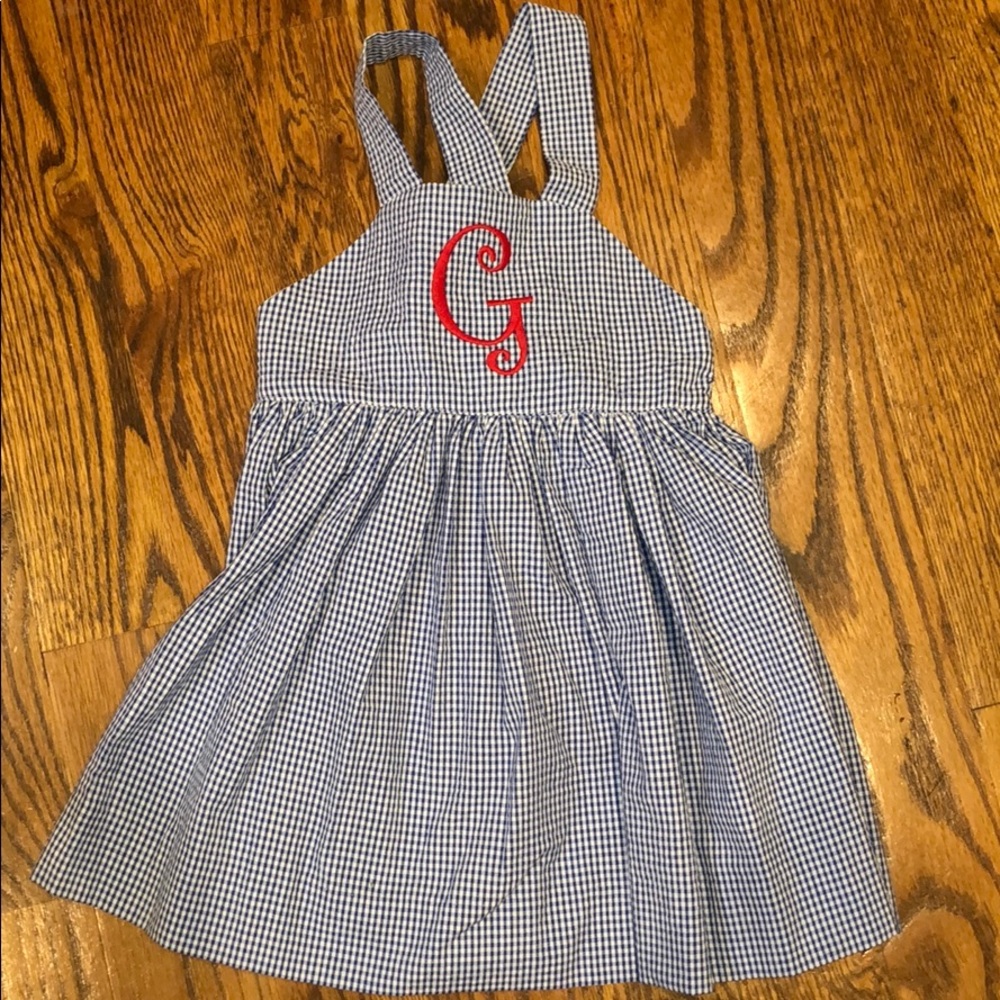 Kelly’s Kids blue gingham dress with embroidered G in red size 7:8 NWOT